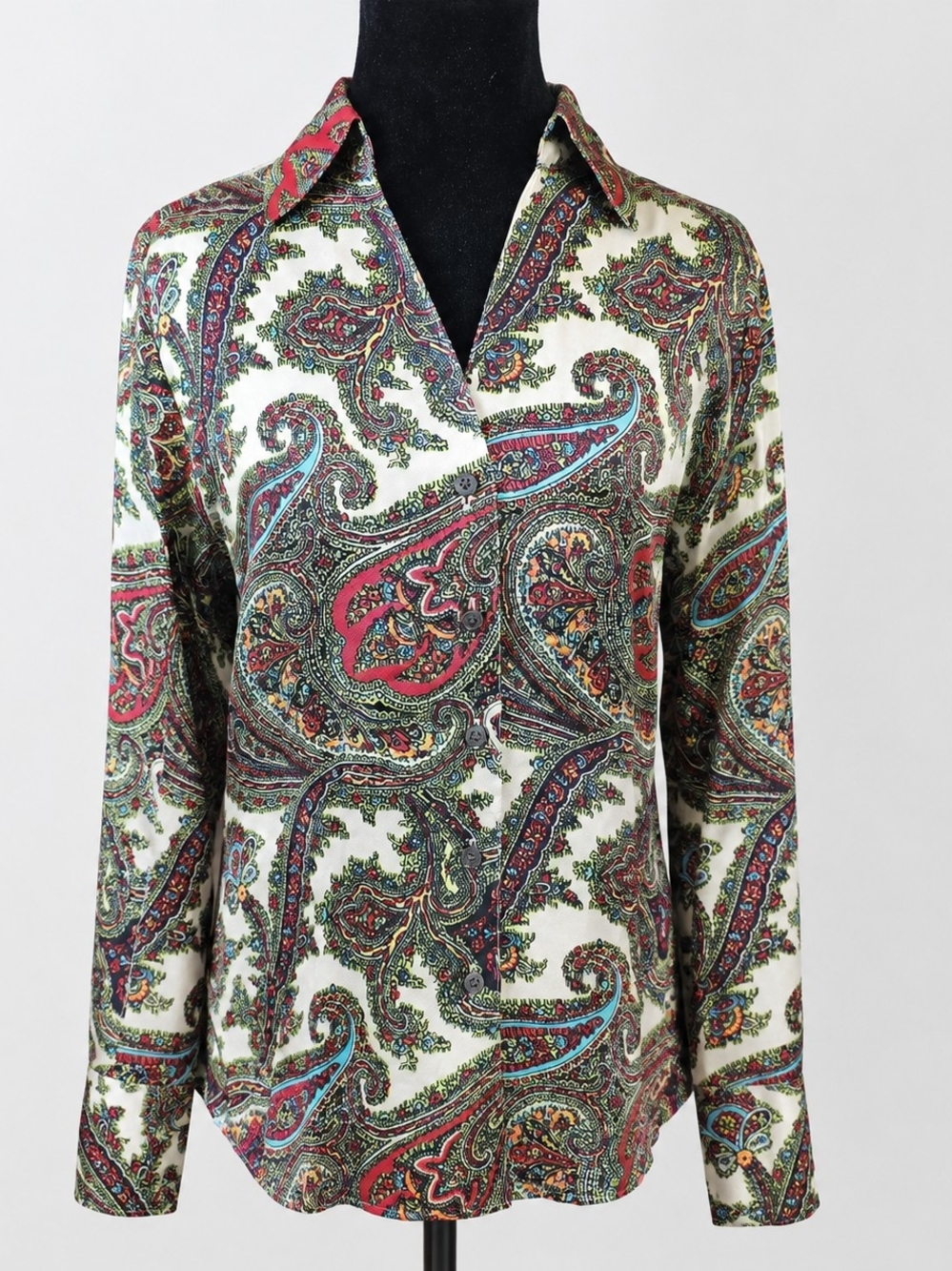 Talbots Pure Silk Paisley Button Front Blouse Women’s Size 4 Boho Career